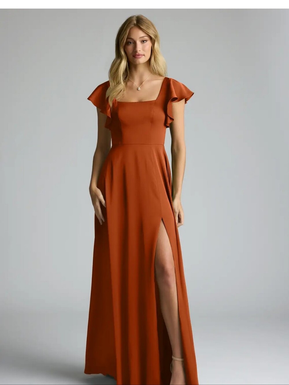 Azazie Rust Square-Neck Maxi with Flutter Sleeves - Picture 3 of 8